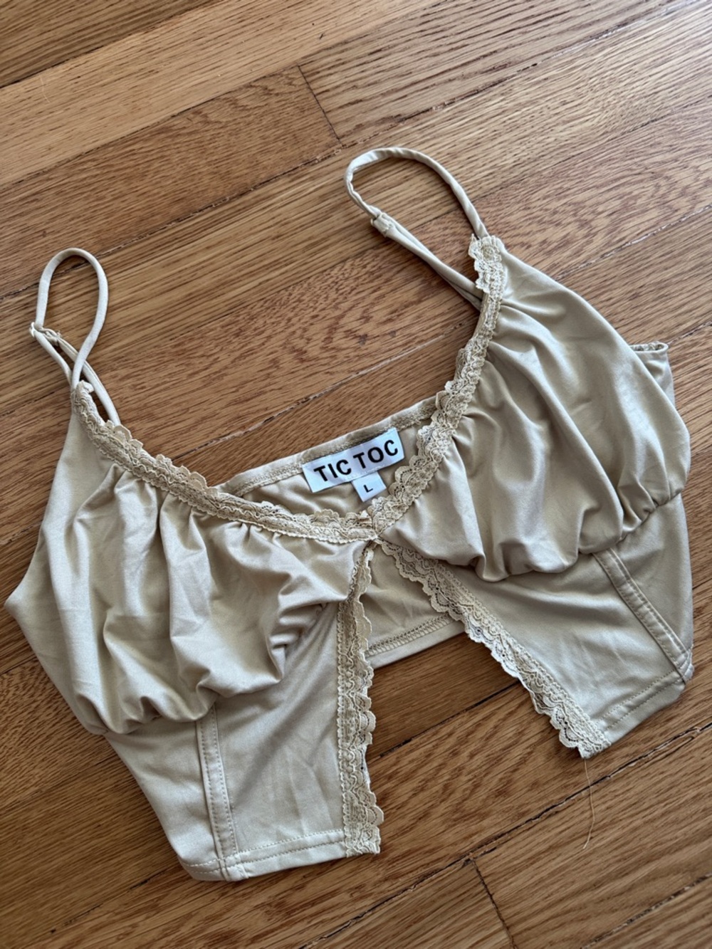 TIC TOC Beige Lace-Trim Cropped Bralette Top